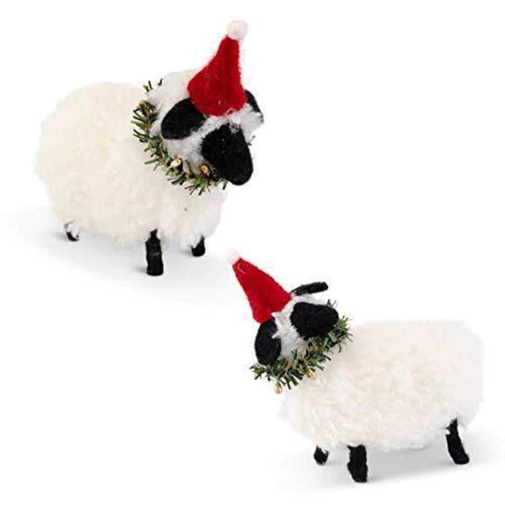 6548 54595B Assorted Wool Sheep with Santa Hats and Wreaths 2 Styles, White